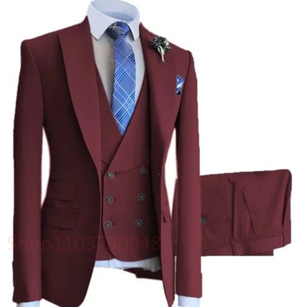 Formal Wedding Suits for Men Casual Business Suit High-end Slim Fit Party Prom Suit 3 Pcs Set Groom Tuxedos (Jacket+Vest+Pants)