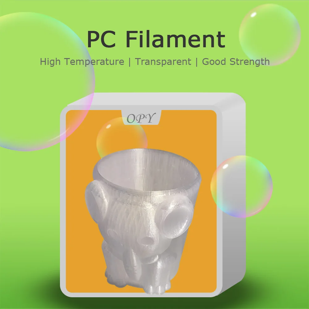 폴리 카보네이트 PC 필라멘트 1.75mm FDM 3D 프린터 펜용, 1Kg 투명 플라스틱 재료 10M 100G 견고한 본딩 샘플