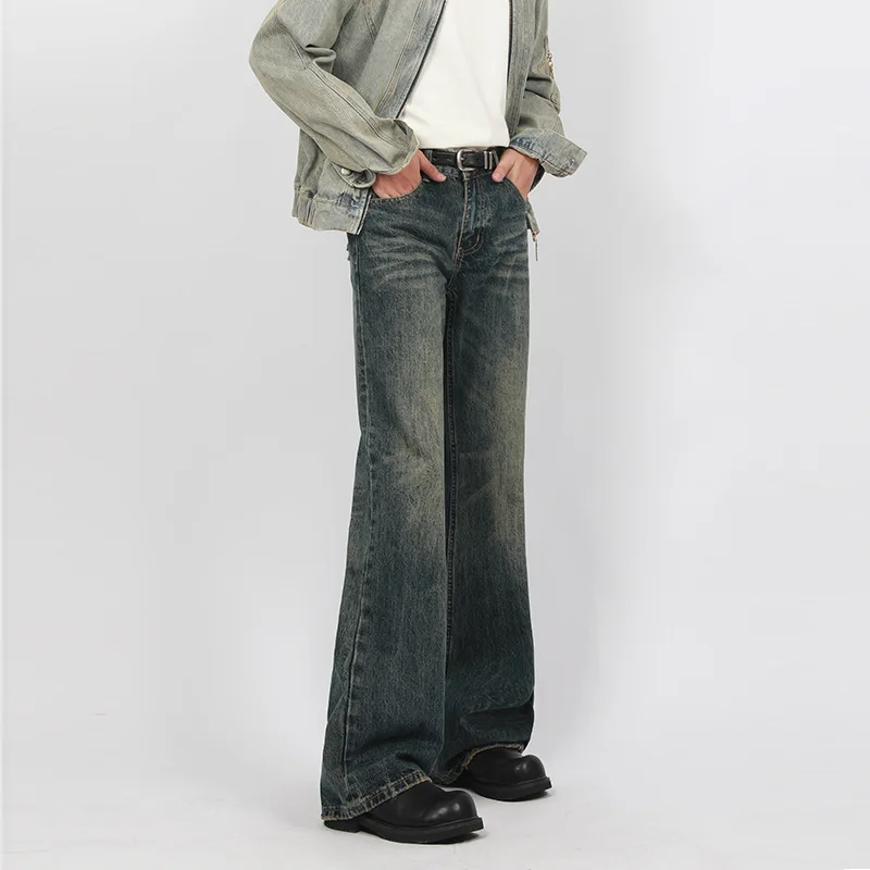 

American Vintage Wash Micro-flared Jeans, Men's Four Seasons New Fashion Loose Straight Wide-leg Pants,Casual Floor-length Jeans