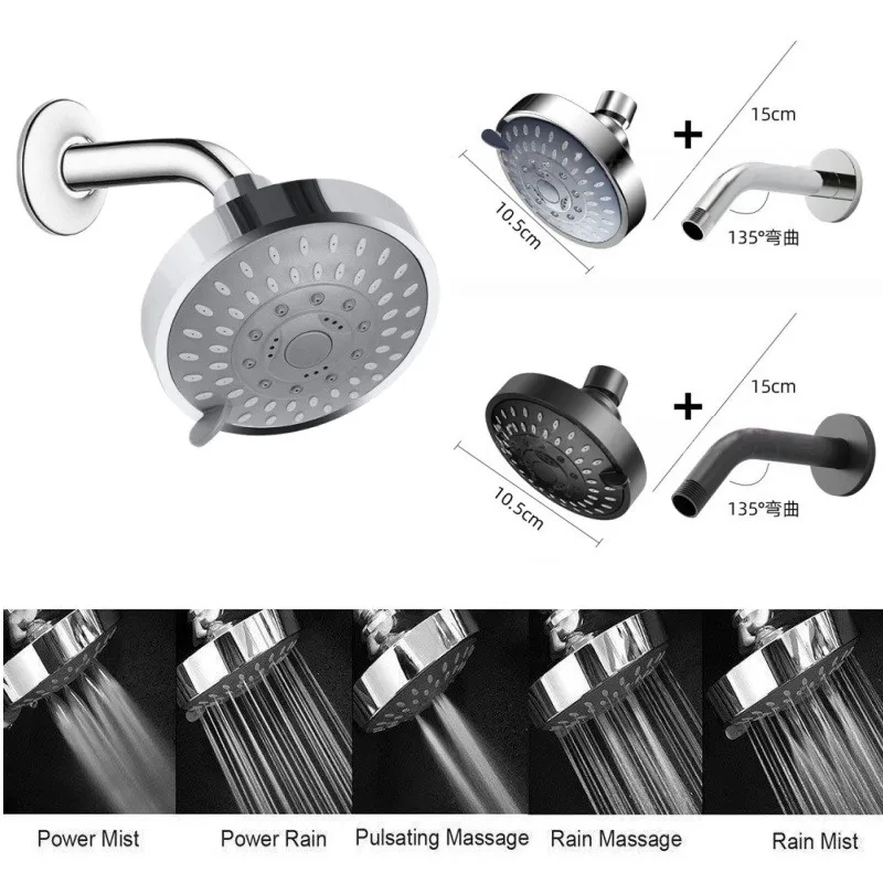 4Inch High Pressure Shower Head 5 Modes Sprayer Adjustable Rainfall Shower Head Sprayer Bathroom Fixture Faucet Replacement Part