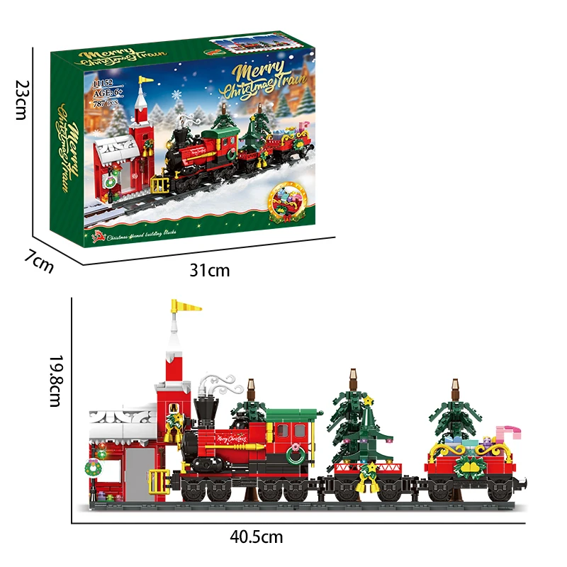  WOMA Christmas Train Building Blocks with DIY Track Santa Claus Tree House Bricks Toys for Kids Xmas Gifts