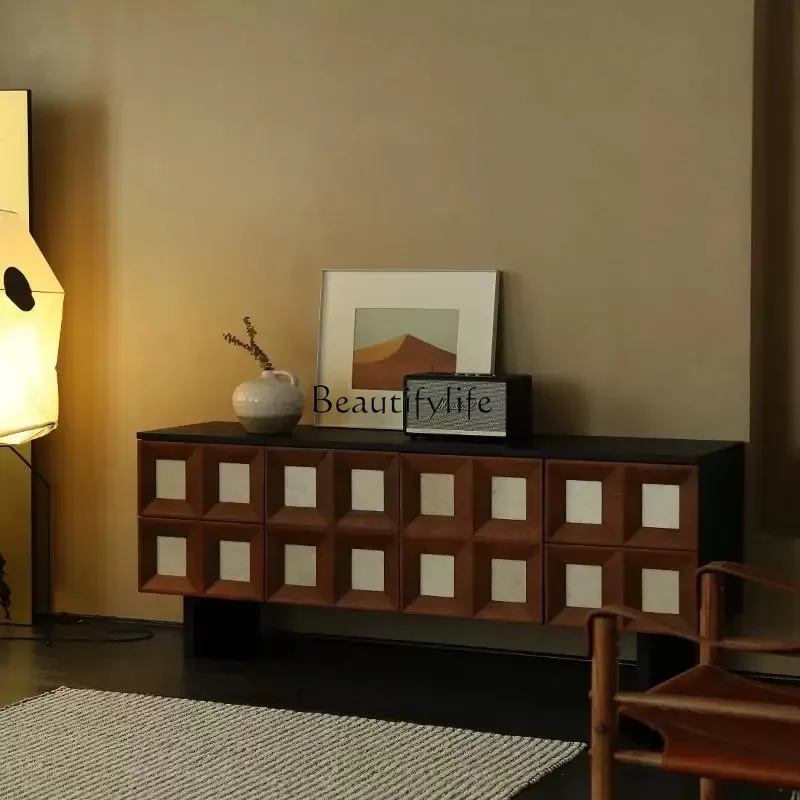 

56Medieval retro French solid wood contrasting color double color matching living room household small apartment TV cabinet