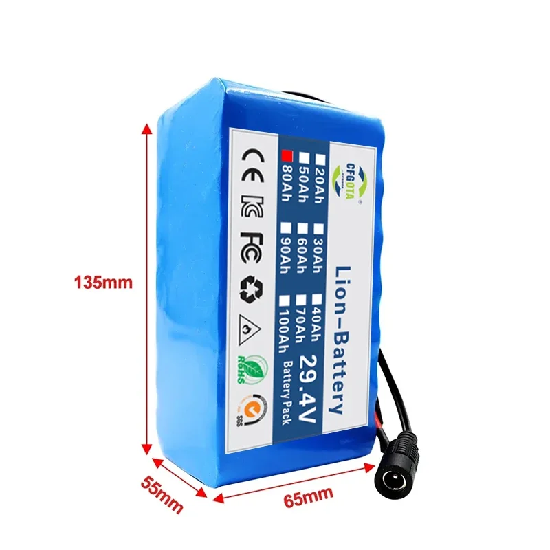 New 7s3p 24V 80Ah 18650 lithium-ion battery pack and US/EU 2A charger