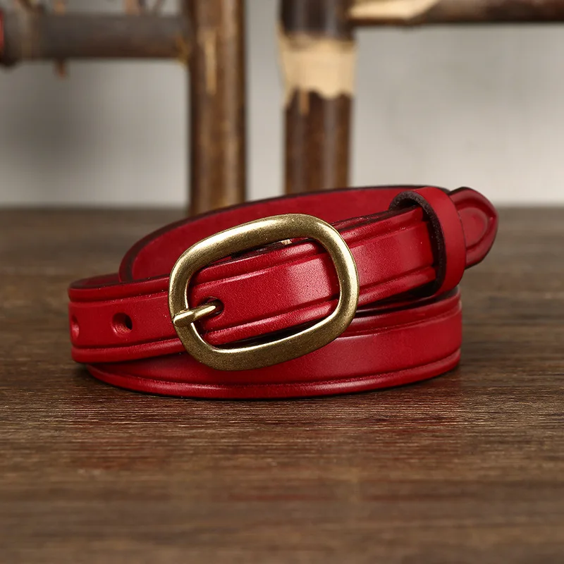 New versatile genuine leather belt for women, fashionable and simple first layer cowhide jeans decorative thin belt