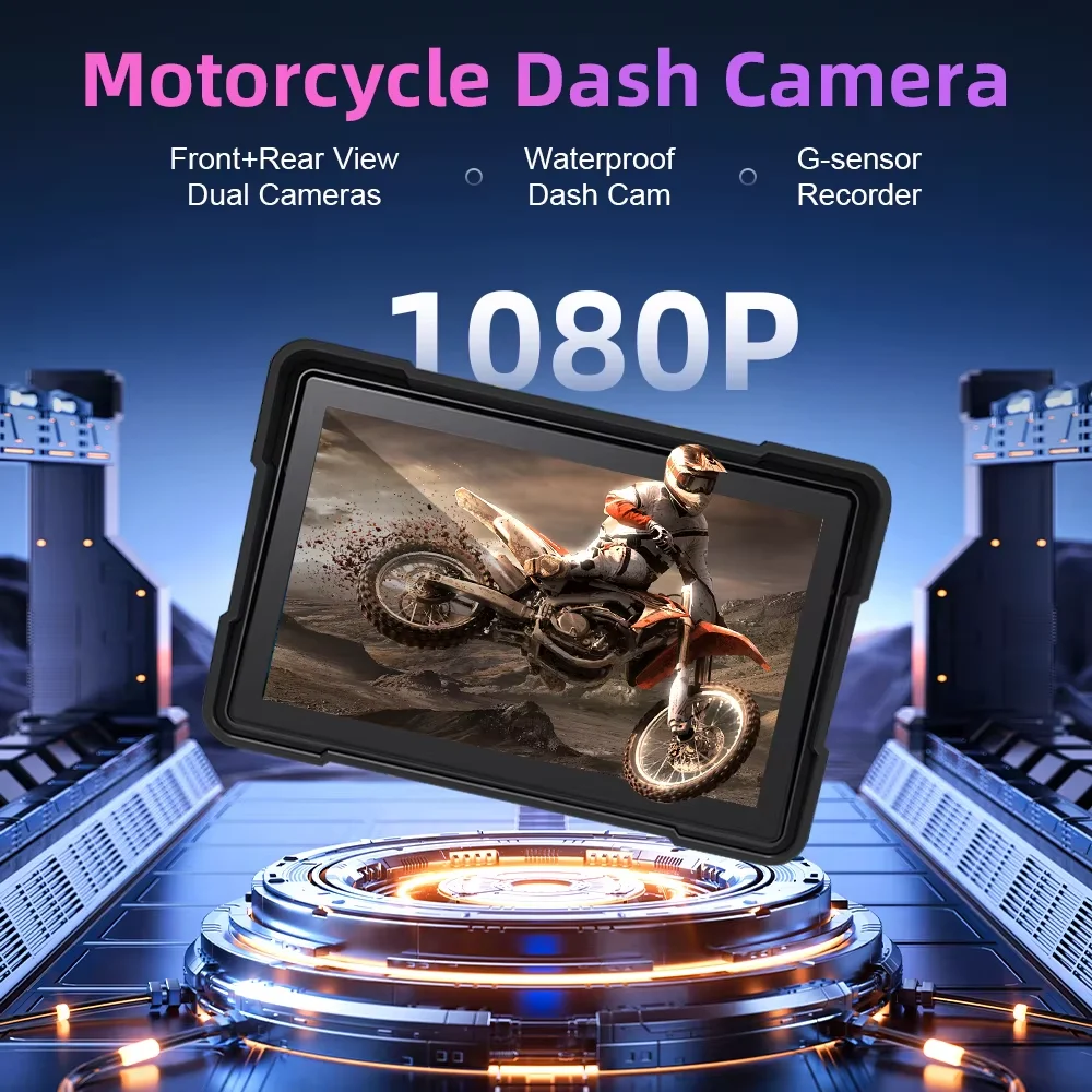 Carplay layar Monitor sepeda motor, layar Monitor dasbor Digital Multimedia, tahan air IPX8 navigasi GPS otomatis untuk motor Android