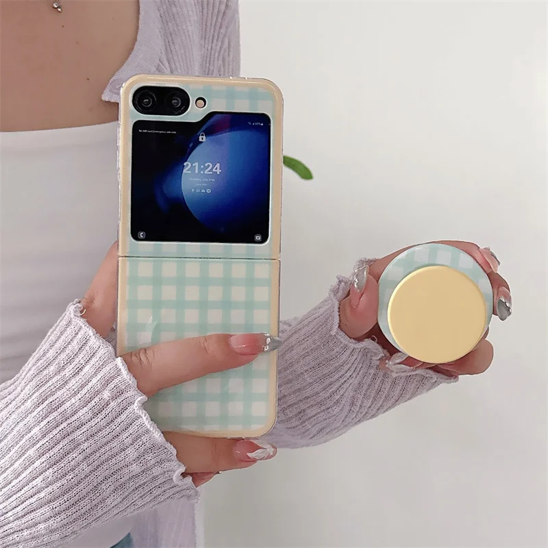 Магнитный чехол для телефона с корейским цветным клетчатым узором для Samsung Galaxy Z Flip 7 6 5 4 Flip6 Flip7, чехол с подставкой Magsafe, чехлы Capa