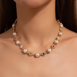 KunJoe Luxury Imitation Pearl Beads Choker Necklace for Women Bridal Elegant Rhinestone Collar Chain Wedding Jewelry on the Neck