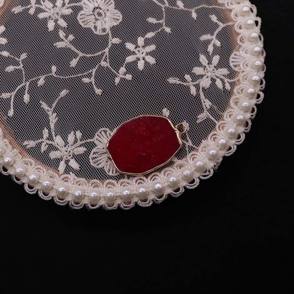 Simple Geometric Polygonal Natural Stone Crystal Agate Polished Flat Electroplated Edged Single-hole Pendant Necklace Jewelry