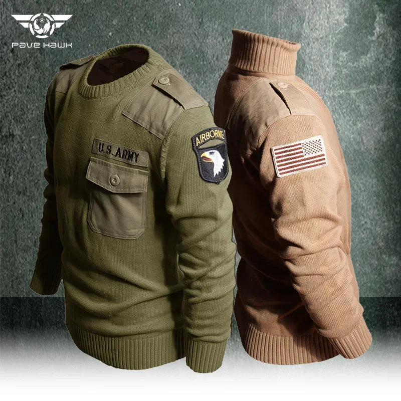 

Special Forces Sweater Men Military Tactical Training Thermal Knitwear Retro Patchwork Embroidered Turtleneck Jumper Sweatercoat