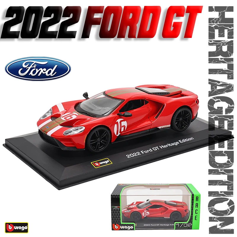 Bburago 1:32 2022 Ford GT Heritage Edition Racing Alloy Model Car model Collecting gifts Die casting