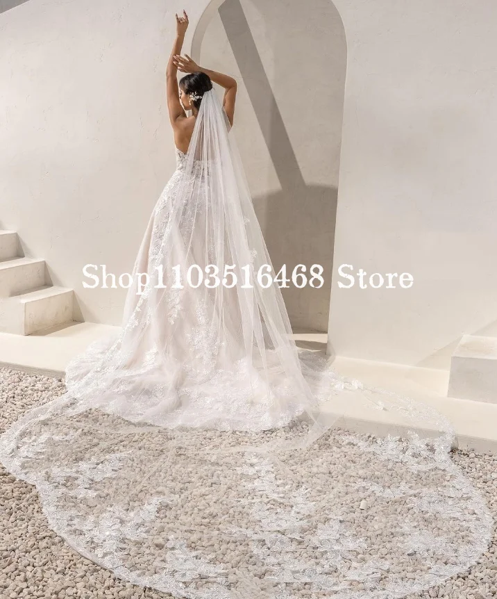 Vestidos de novia elegantes sin mangas con cuello de corazón, hilo bordado blanco, tren de la capilla, ocasión Formal nupcial, 2024