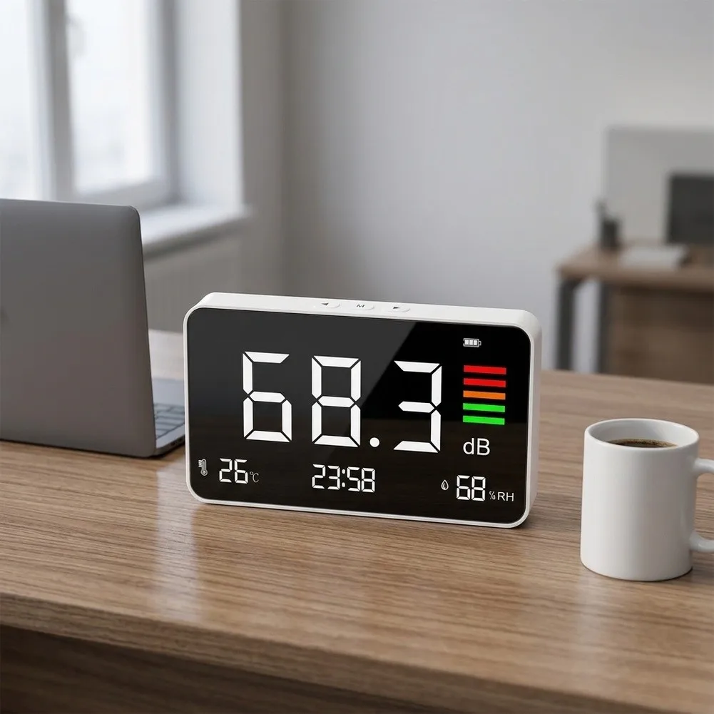 DM219N Desktop Decibel Noise Meter Digital Temperature Humidity Sensor 30-130dB LCD Display For Office Factory Home Testing Tool