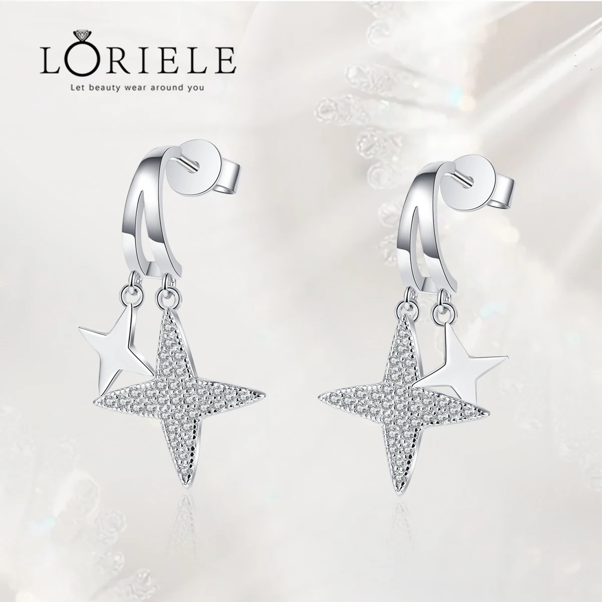 

LORIELE Moissanite Earrings For Women Sterling Silver Diamond Setting Stars Drop Dangling Earrings Wedding Bridal Fine Jewelry