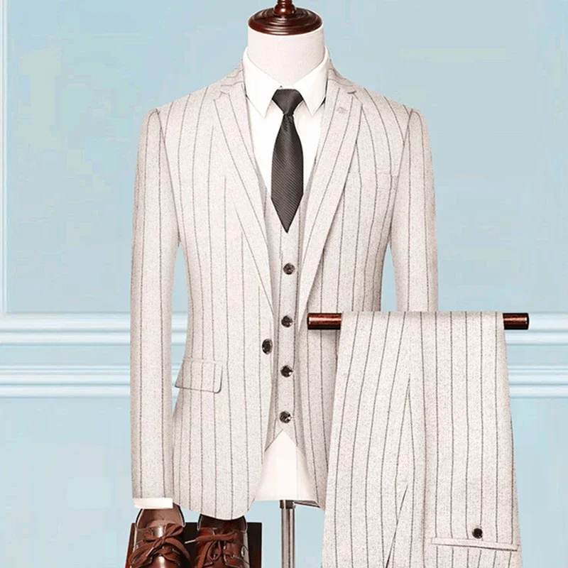 

2 Pieces British Style Men Plaid Vest Blazer Pants Set / Male Fashion High End Slim Wedding Banquet Business Suit Jacket Coat