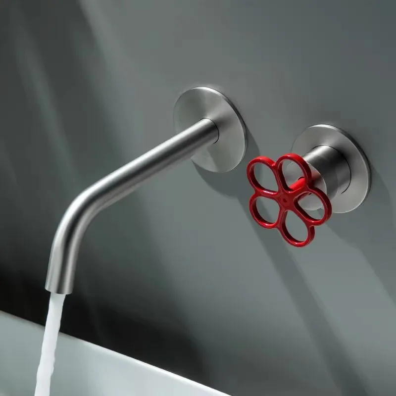 New Wall Mounted Bathroom Basin Faucet Brushed Lavatory Mixer Tap Brass  Sink tap Colorful Handle Sink Faucet