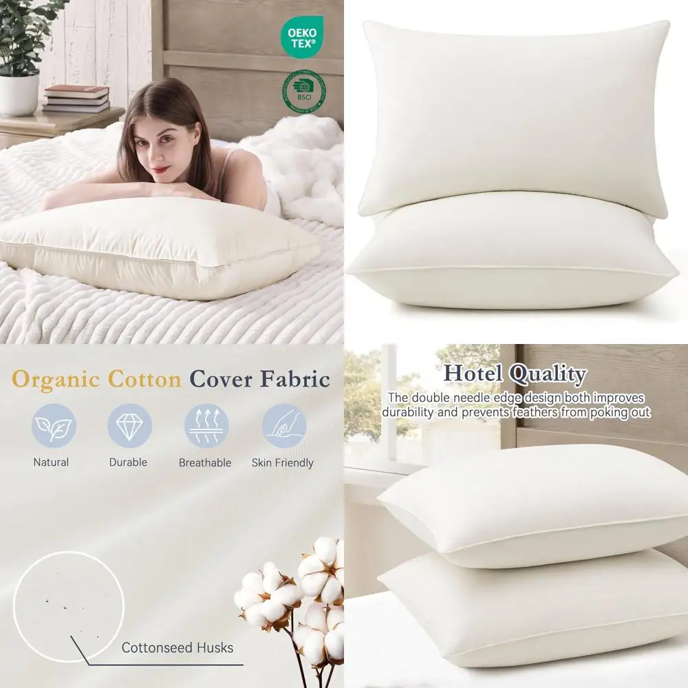 

Подушки из гусиного пуха в органической хлопковой обивке, роскошный комплект для сна в стиле отеля, 2 шт., стандартный размер