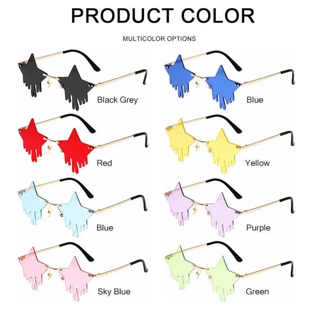 Party Favors Halloween Star Shape Cosplay Pentagram Glasses Pentagram Droplet Shape Sun Glasses Rimless Sunglasses