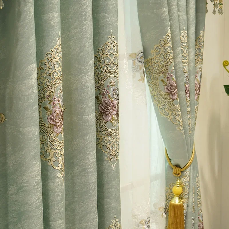 Custom European-Style Curtains For Living Room Bedroom High Shading High Precision Embossed Curtain Roman Curtain Included