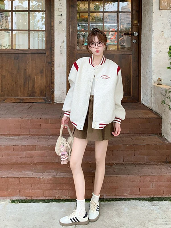 American Sle agneau fourrure conception Baseball Jaet femmes hiver nouveau Thiened Fce doublé ample décontracté minceur vêtements d'extérieur