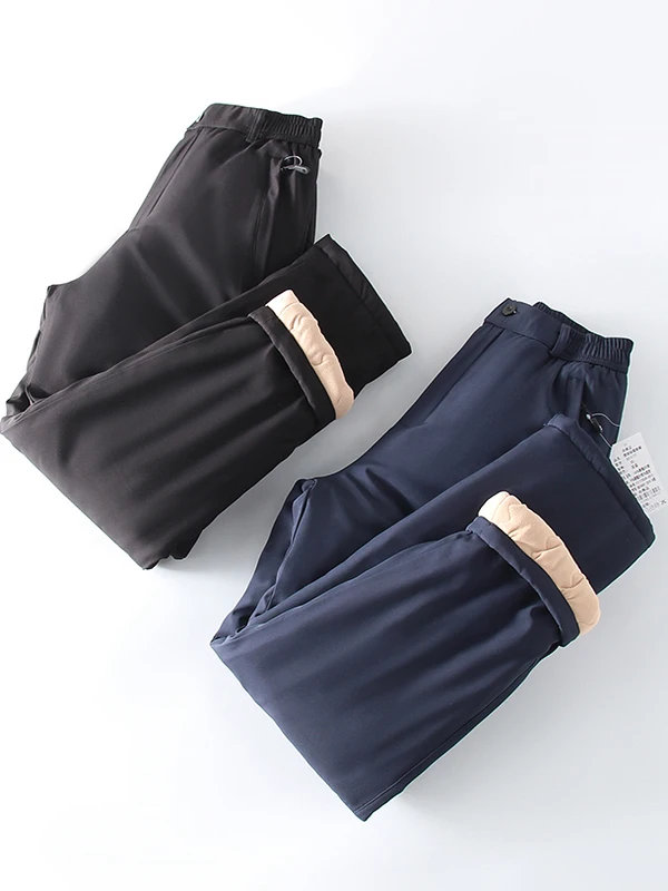 

Thiened Fce Lined Winter Cotton Pants for Men Loose Straight Leg Trousers Warm Not Puffy Youth Casual Long Pants