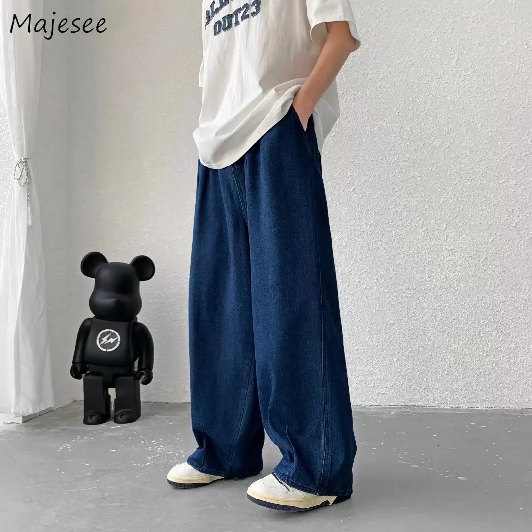 

Jeans Men Ins BF Wide Leg Trouser Summer Baggy Simply All-match High Street Thin Hip Hop Teens Solid Casual College Cozy