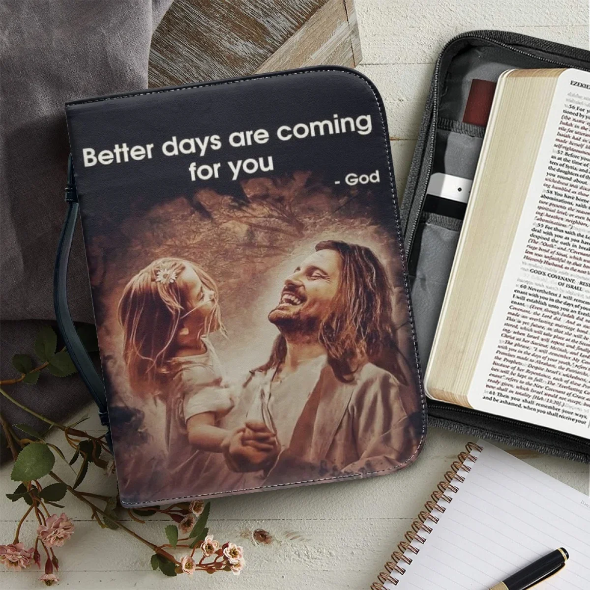 

Bible Classic Verse Print Bible Storage Bags for Women Exquisite Customized Bible Cover Case Gift Leather Handbags Christian Bag