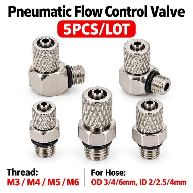 5PCS Pneumatic Tube Fittings PC Straight PL Elbow 3 4 6mm OD Hose M3 M4 M5 M6 Male Thread Screw Lock Connectors Air Line Joints