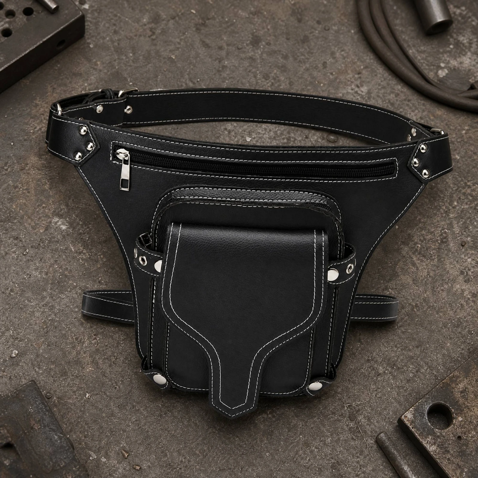 For All Genders Motorcycle Waist-and-Leg Bag Multifunctional Motorcycle Thigh Bag Rugged Compact for Commuters, Everyday Outings