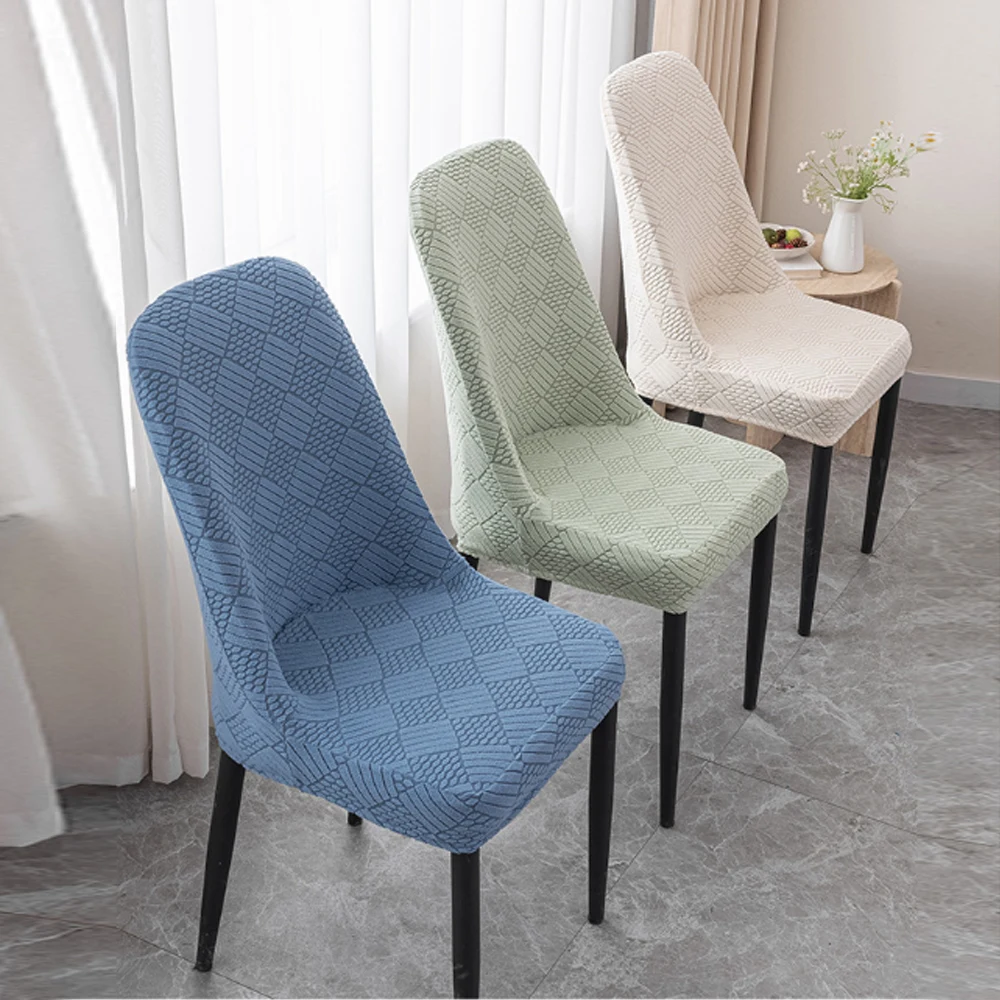 

Jacquard Dining Chair Cover Solid Color Stretch Chair Covers Adjustable Dining Room Thicken Fabric Elastic Seat Covers