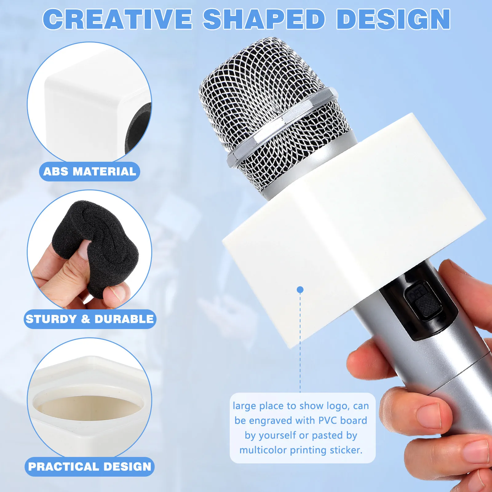 2Pcs ABS Portable Injection Molding Triangle Shaped Interview Microphone Station Logo Flag Customizable Engraving PVC Sticker