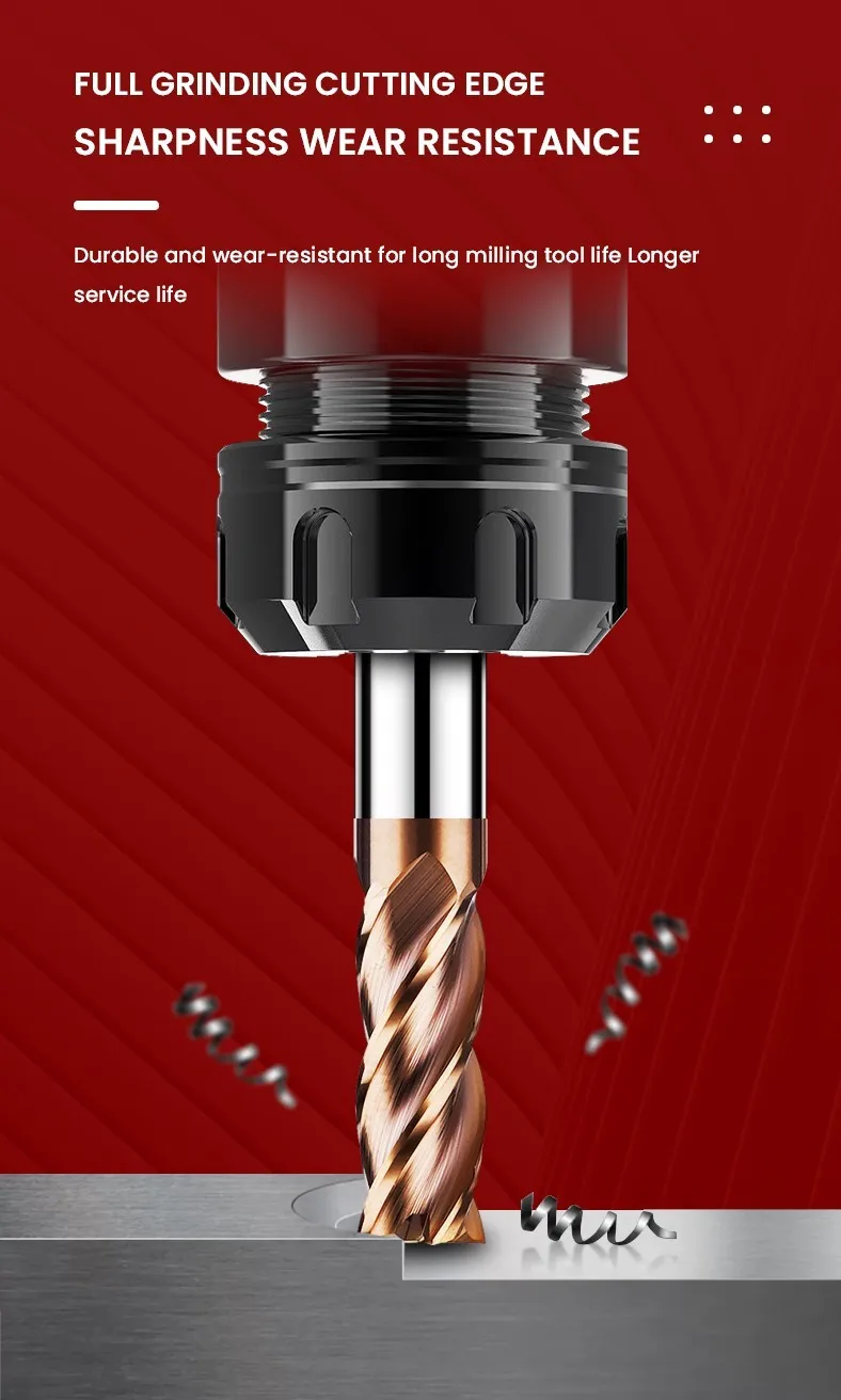 12mm 3PCS HRC55 4F Hartmetall-Fräser mit Legierungsbeschichtung, Wolframstahl, CNC-Maschinenbearbeitung, Flachfräser-Werkzeuge – Detail 7