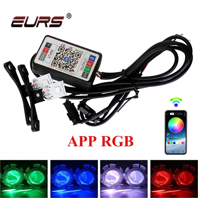 Car Led Devil Eye Demon Evil Eyes DRL LED Bluetooth-compatible APP RGB 2.5 Headlights Motorcycle Mini Projector Lens Accessories