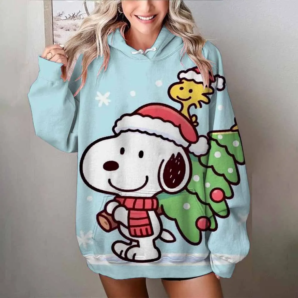 Felpe da donna Autunno Inverno Moda Semplice Natale Snoopy stampa Felpa con cappuccio a maniche lunghe Felpe casual