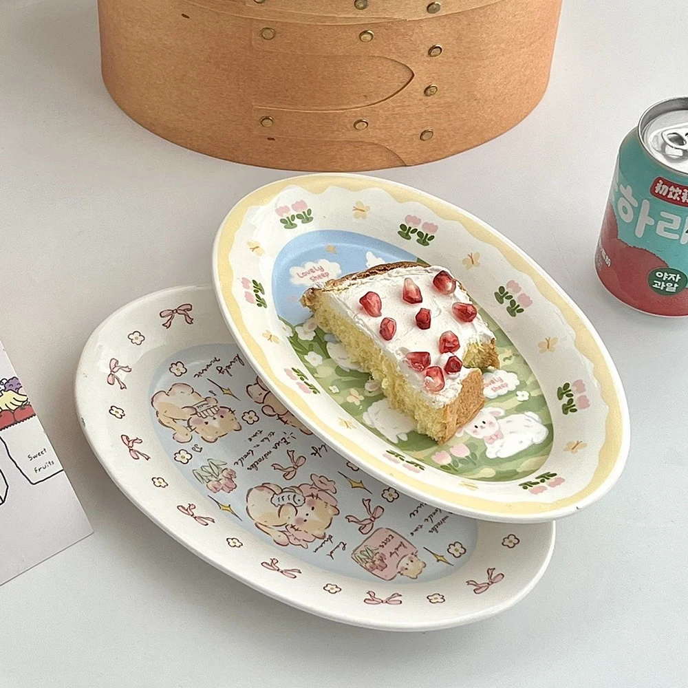 Cute Cartoon Ceramic Plate Trendy Versatile Home Use Dish Korean Style High-Aesthetic Tableware Underglaze Colour Plates Dishes