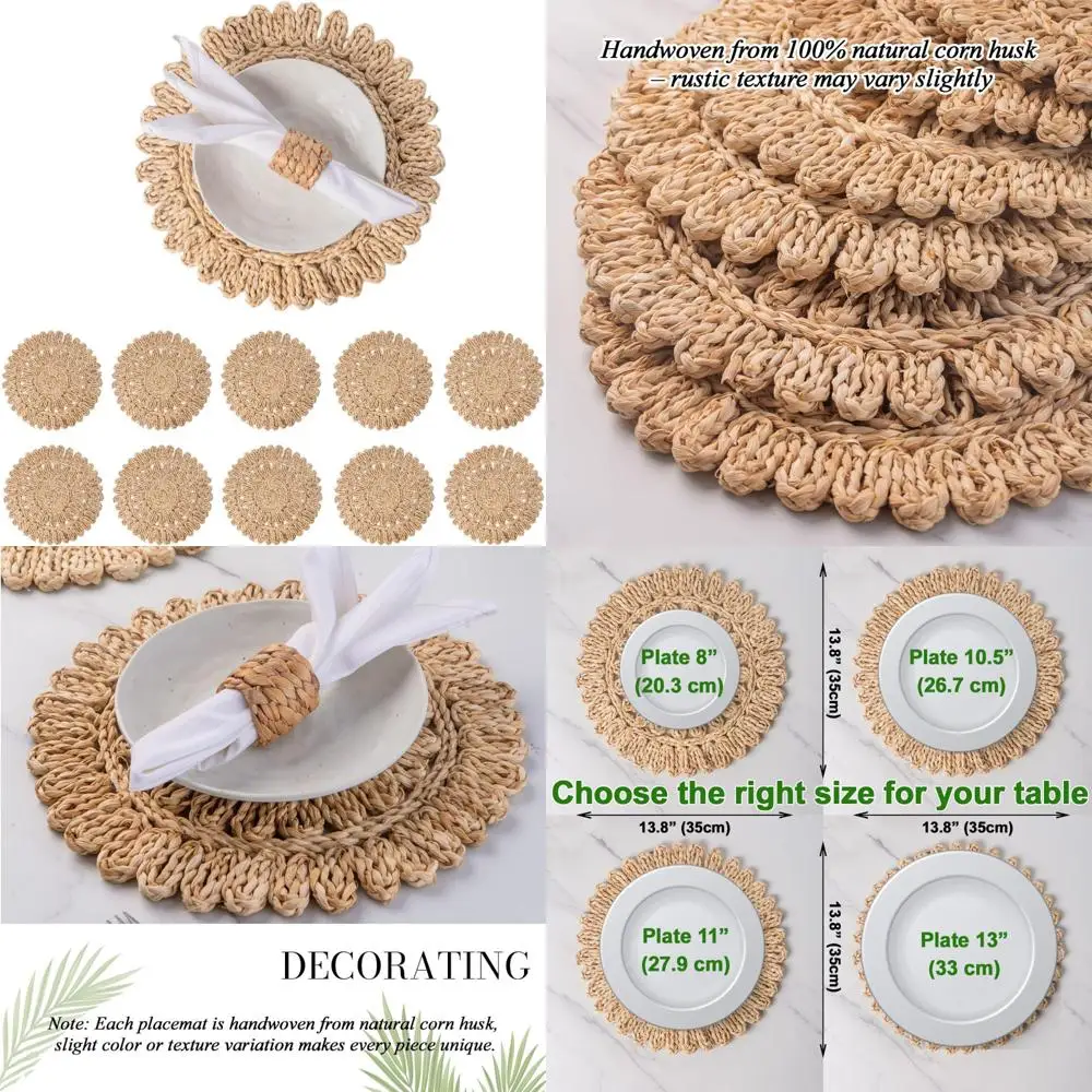 

10 Pack Round Rattan Placemats - Bohemian Woven Table Mats for Farmhouse Style Spring Dining | Eco-Friendly Wicker Chargers