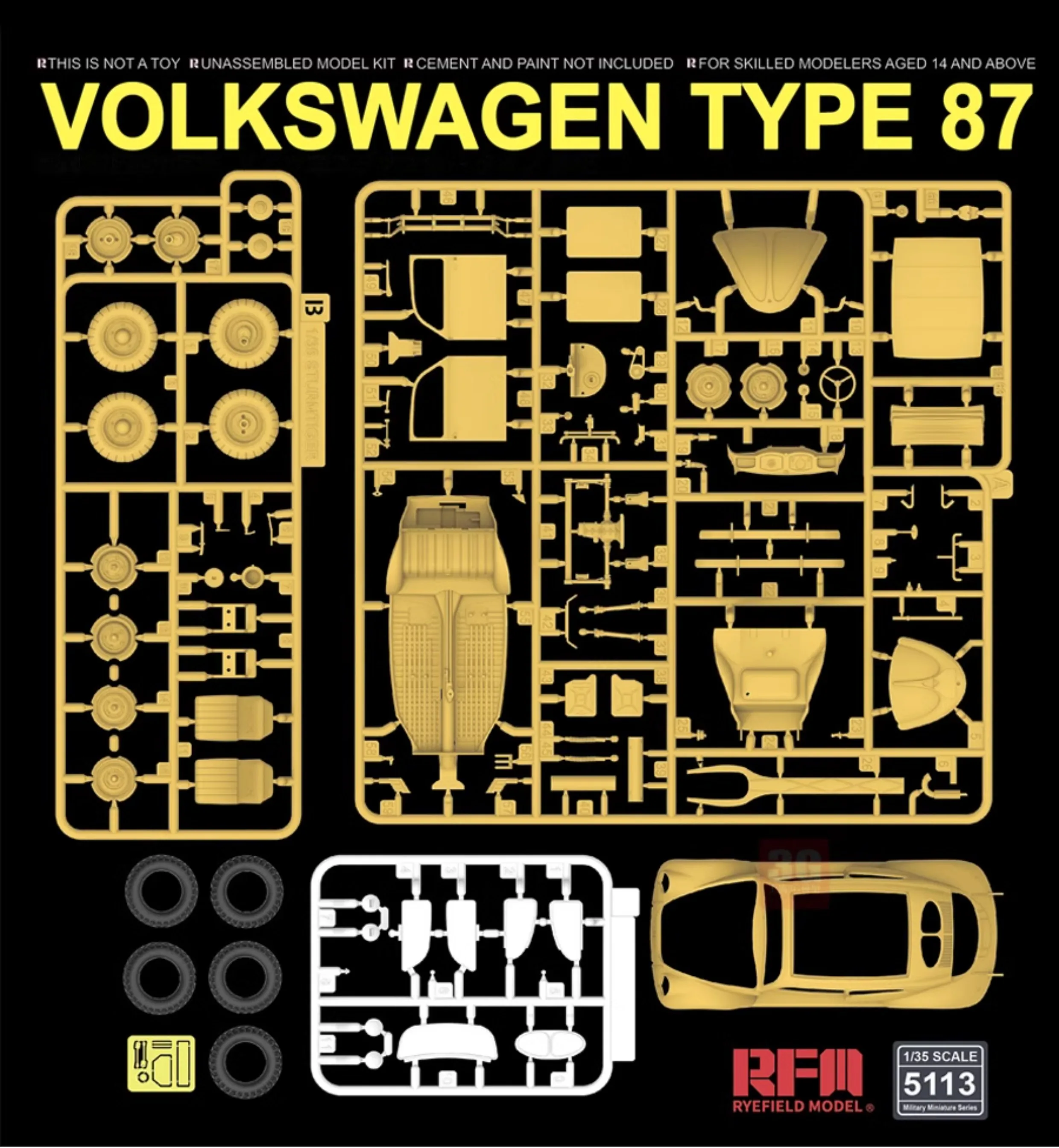 Modelo de RYEFIELD 1/35, vehículos de ensamblaje Volkswagen tipo 87, con RM-5113 Interior completo, figura de ensamblaje personalizada, regalo de cumpleaños