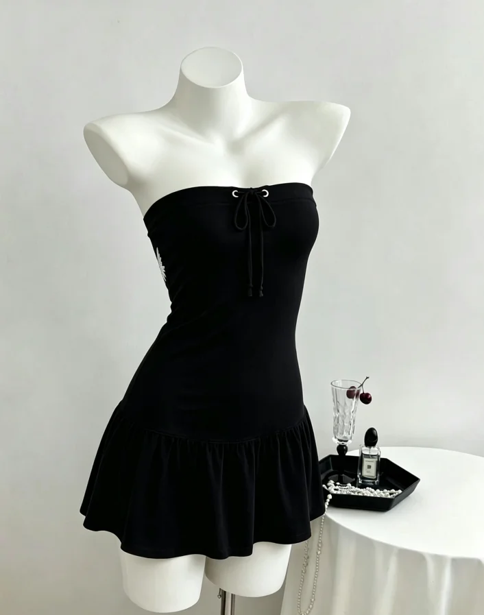 Y2K Millennial Subculture Style Sexy girl Retro Gothic Fit Sleeveless Dress Summer hight Street Versatile Off-Shoulder Dress emo