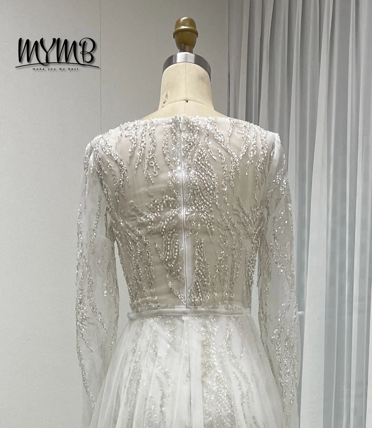 MYMB Luxe Zeemeermin Witte Avondjurken Vonken Lovertjes Kralen Bruiloft Avondjurk voor een Gast Avond MY20004-2