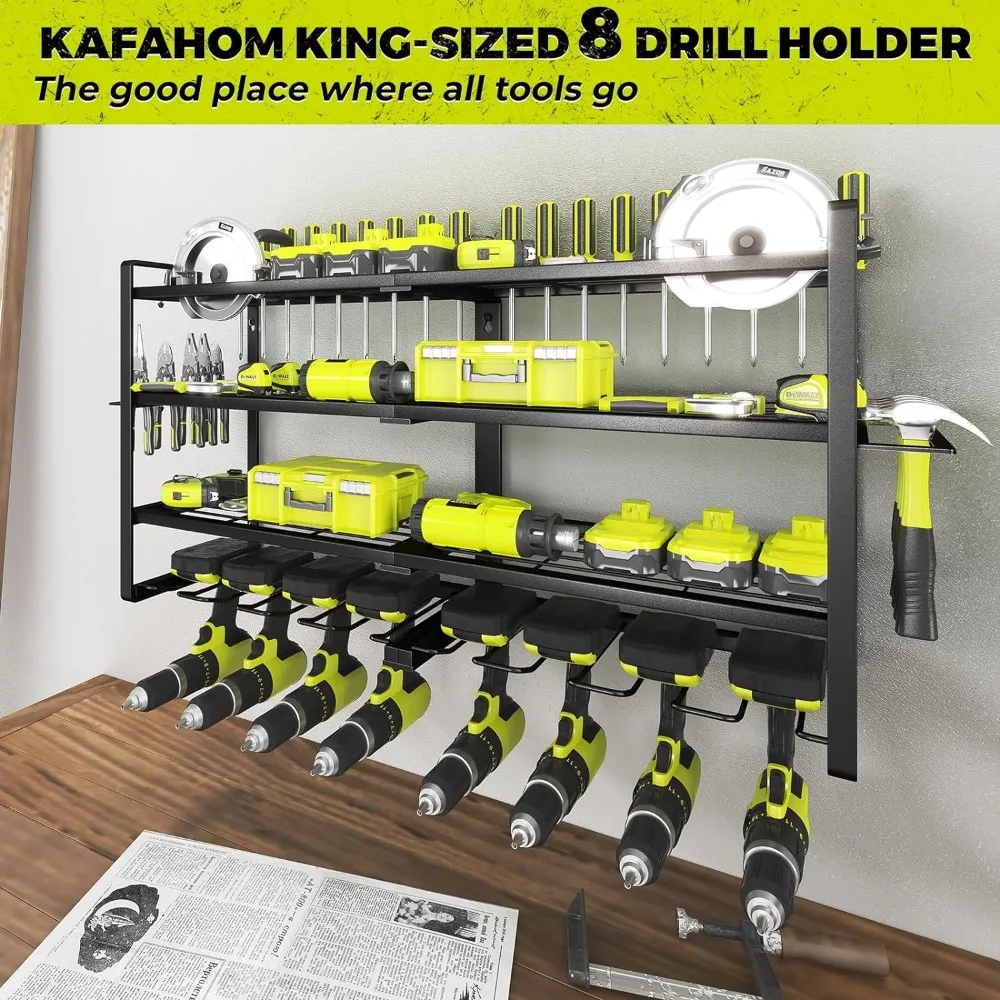 Imagem -04 - Heavy Duty Metal Power Tool Rack de Armazenamento Organizador de Ferramentas de Garagem Suporte de Parede Camadas