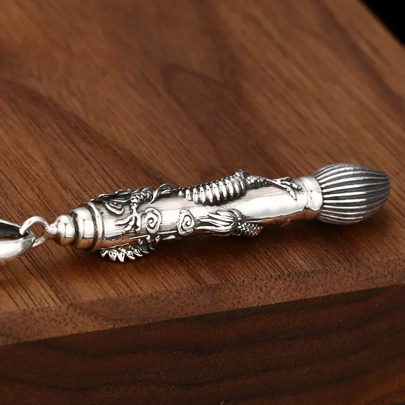 Exquisite Vintage Thai Silver Dragon Pen Pendant - 925 Sterling Silver Antique Oxidized Jewelry Gift