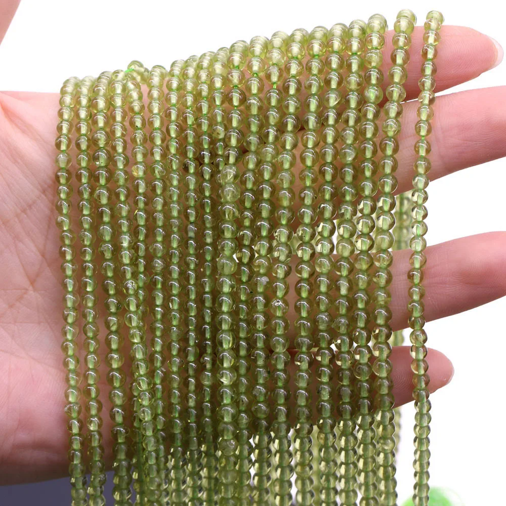 Natural Stone Green Olivine Round Through-hole Beads 2 3 4mm Jewelry Making DIY Necklace Bracelet Accessories Gifts 38cm