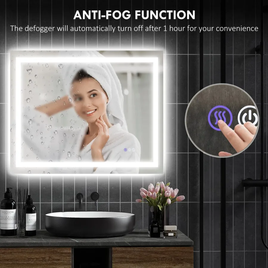 LED Bathroom Mirror with Lights 39x32 Backlit Front Lit Vanity Mirror for Bathroom Anti-Fog Memory Infinite Color Temperature W