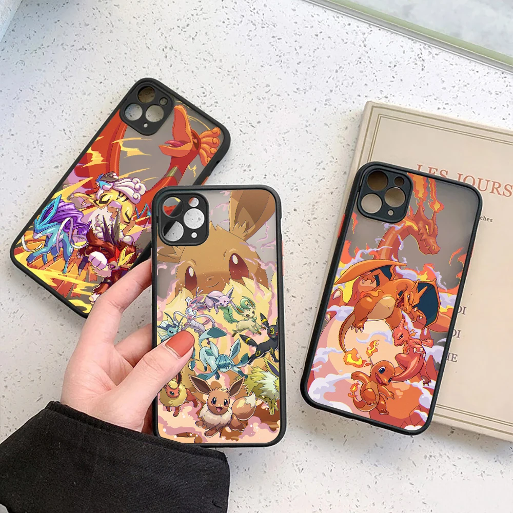 Pokemon Go Eevee Evolution Anime Matte Fundas Case For iPhone 15 14 13 12 11 Pro Max Mini SE2 XS 7 8 Plus Shockproof Clear Cover