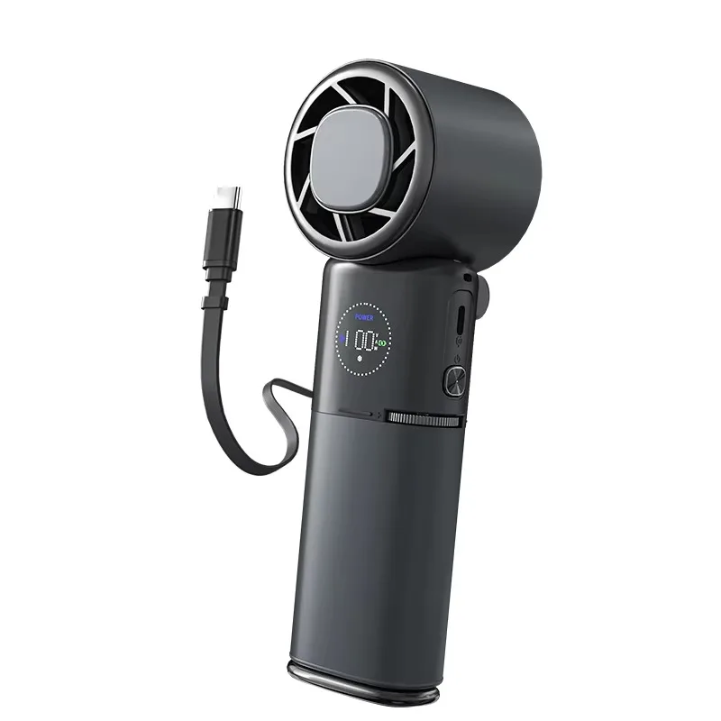 High-speed 9000mAh Aluminum Alloy Handheld Fan Type C Rechargeable Power Bank Function PortableTurbo Fans  for Outdoor Travel