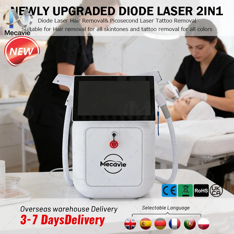 2IN1 Diode & Picosecond Laser Beauty Machine 4000W FAC Technology Permanent Hair Removal Tattoo Freckle Pigment Remove Skin