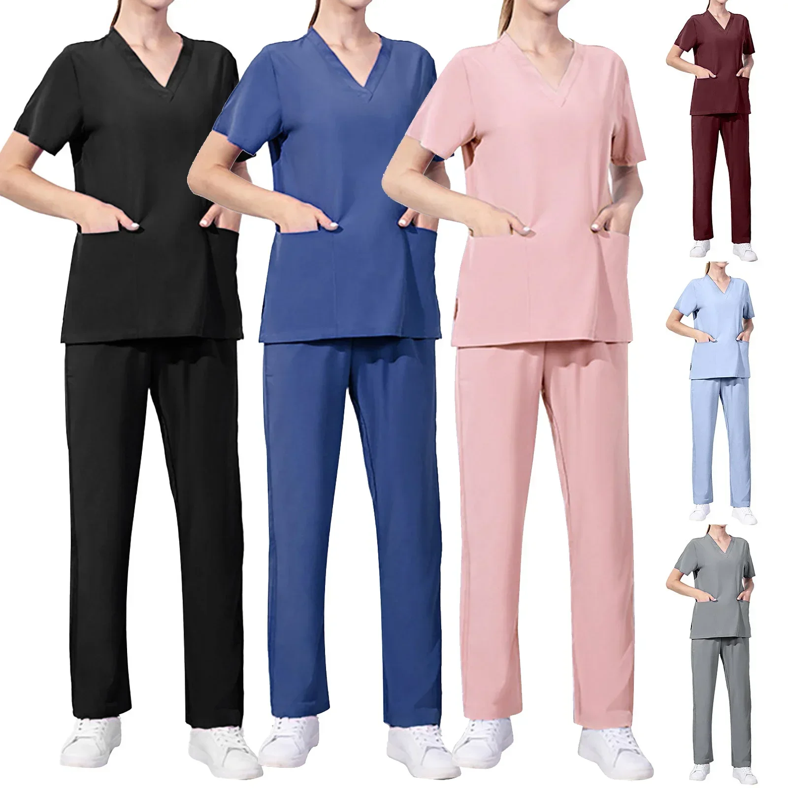 

Colorful Unisex Medical Uniforms Elastic Lightweight Scrubs Sets Hospital Surgical Gowns Short Sleeve Nurse Doctors Work Clothes
