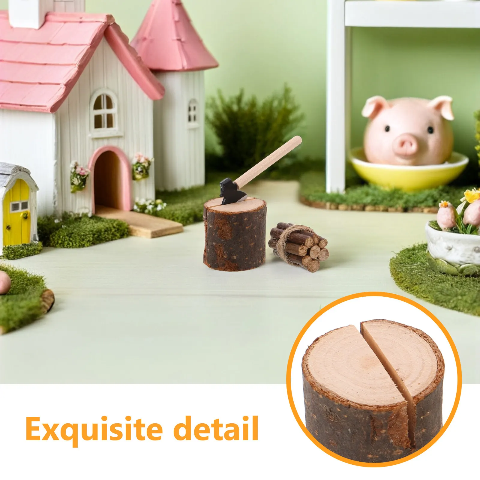 1Set Realistic Firewood Set Miniature Wood Chopper Tiny Hatchet Accessories for Fairy Garden Micro Landscape Dollhouse Camping