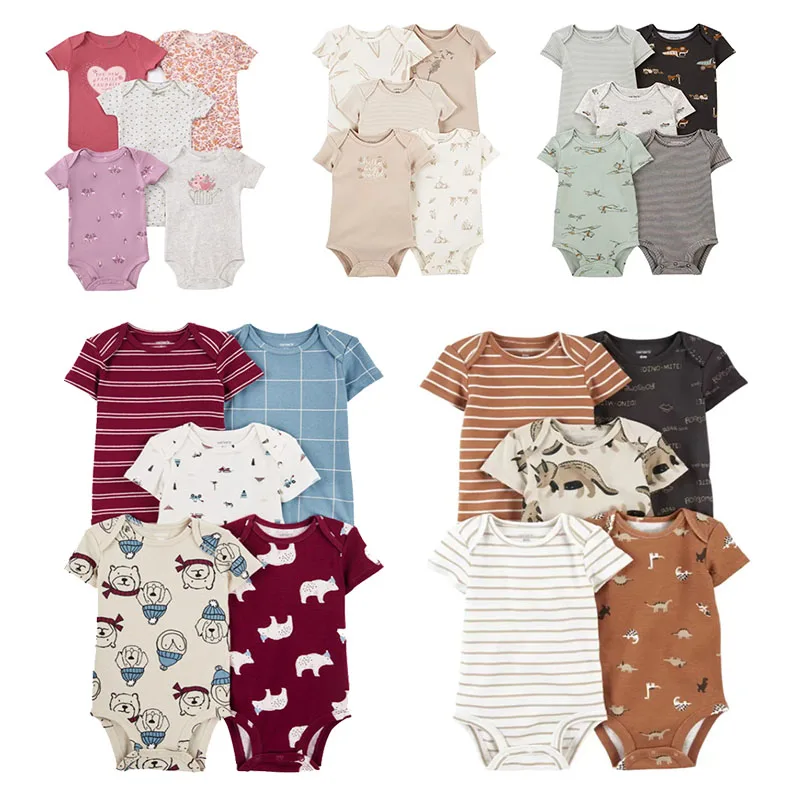 5PCS Baby Boys Girls Clothes Solid White Short Sleeve Cotton Baby Bodysuits body bebe 0-24 months Newborn Jumpsuit