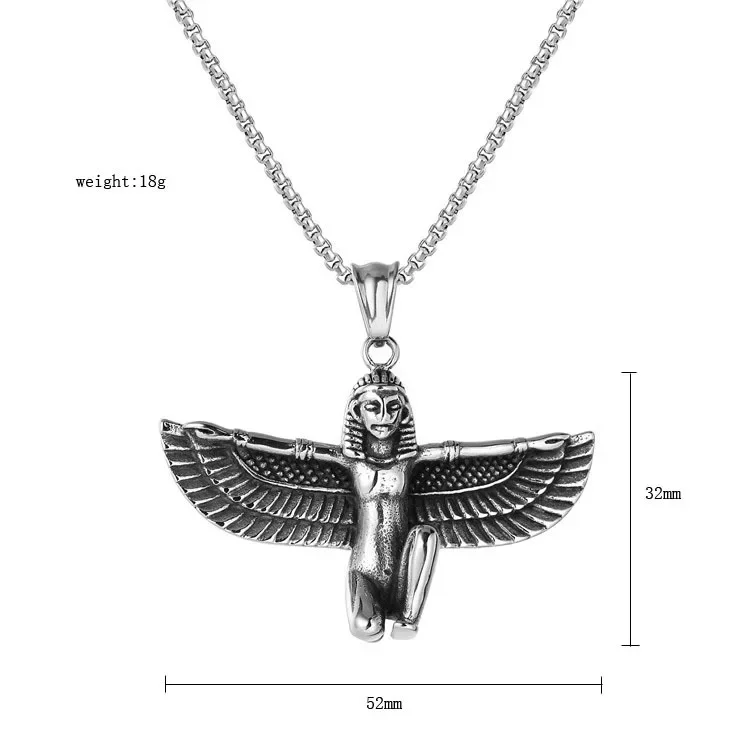 Egyptian Goddess Winged ISIS Pendant Stainless Steel Men's Necklace Jewelry Chains