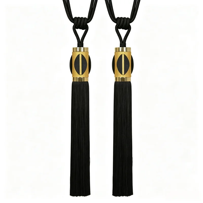 Luxury Black Gold Curtain Tiebacks Elegant Long Tassel Rope Tie Backs Premium Decorative Window Treatment Holders for Home Decor